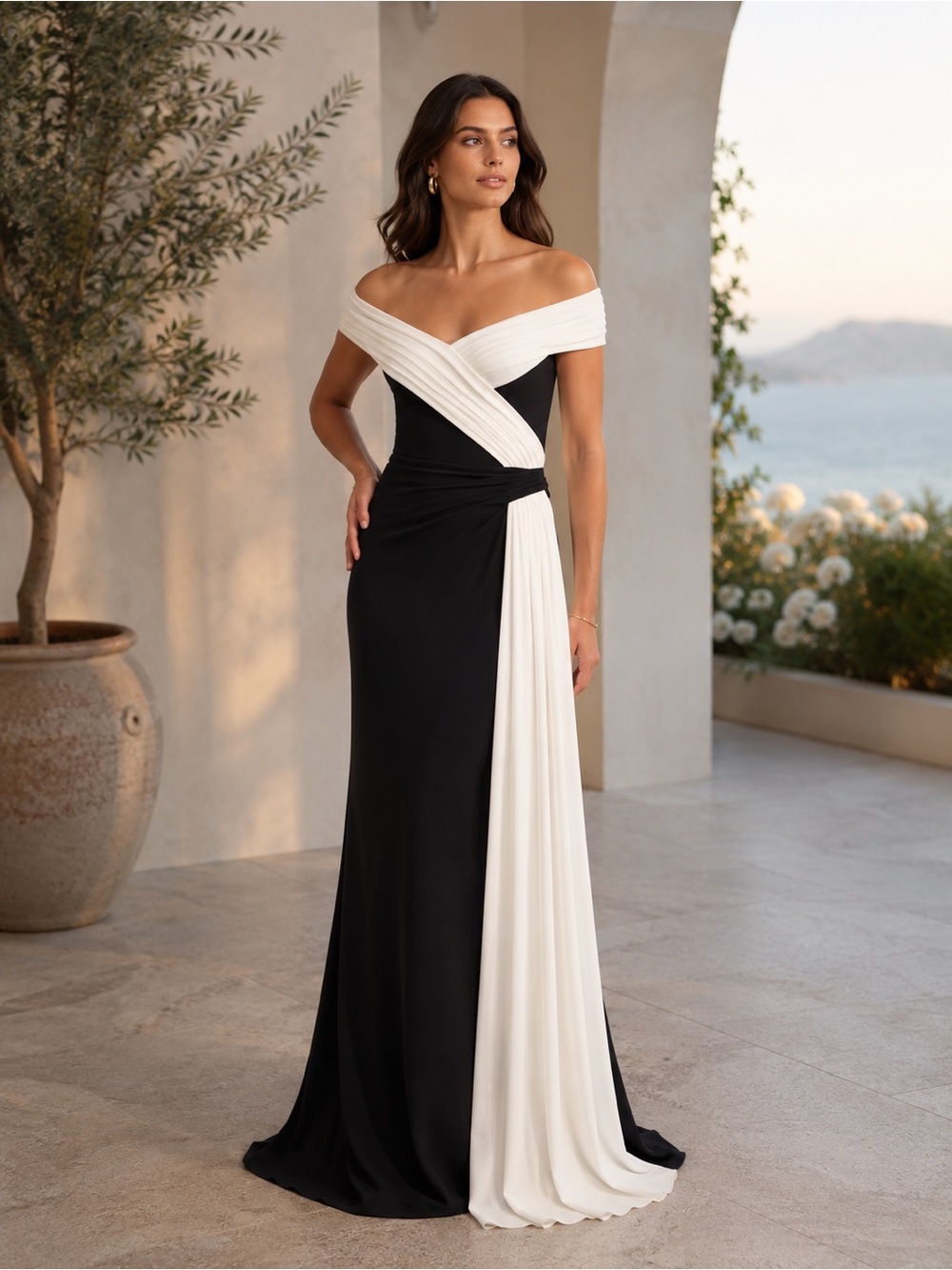 Tadashi Shoji Lohner Two-Tone Draped Off-The-Shoulder Trumpet Gown XL B463